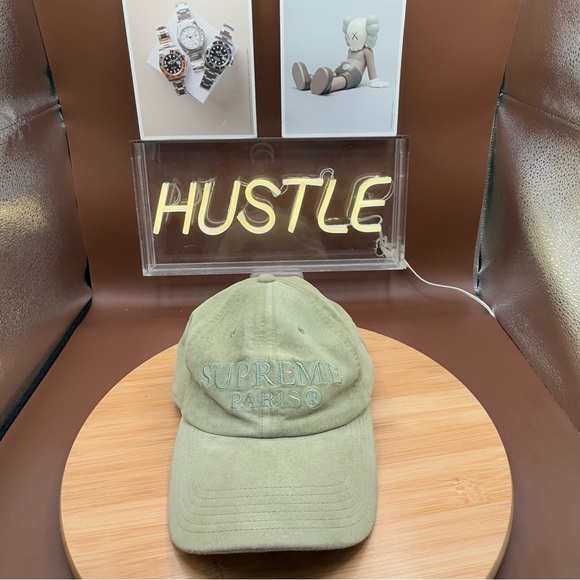 Supreme NY Mint Green Suede PARIS Tonal Logo 6 Panel Cap Hat (SS20)